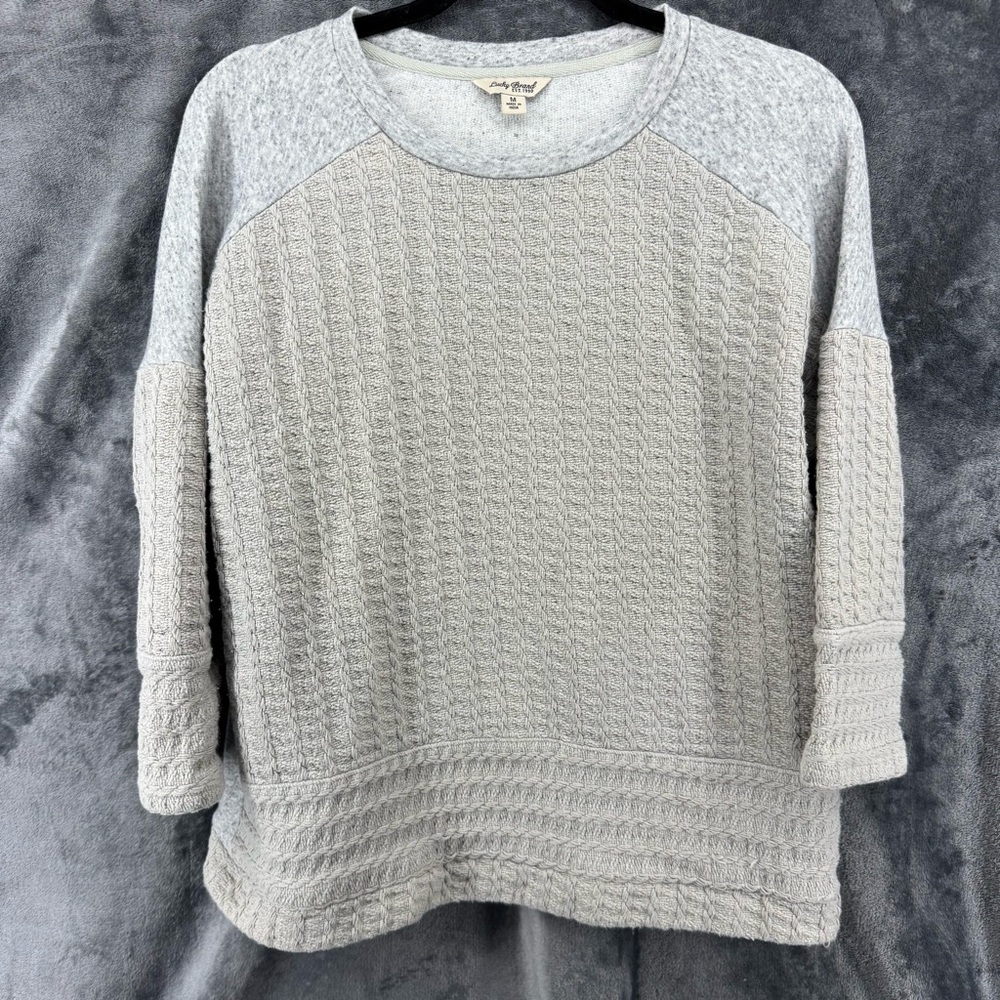 Lucky Brand Gray Mixed Fabric 3/4 Sleeve Knit Sweater Size Medium
